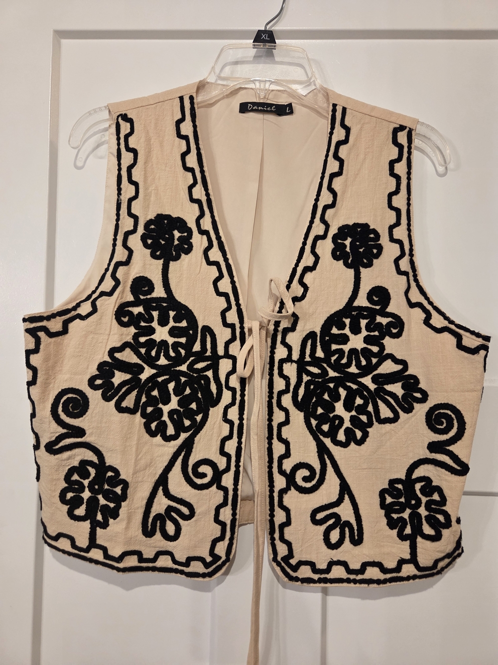 83.  Danieli Beige Tie-Front Embroidered Vest